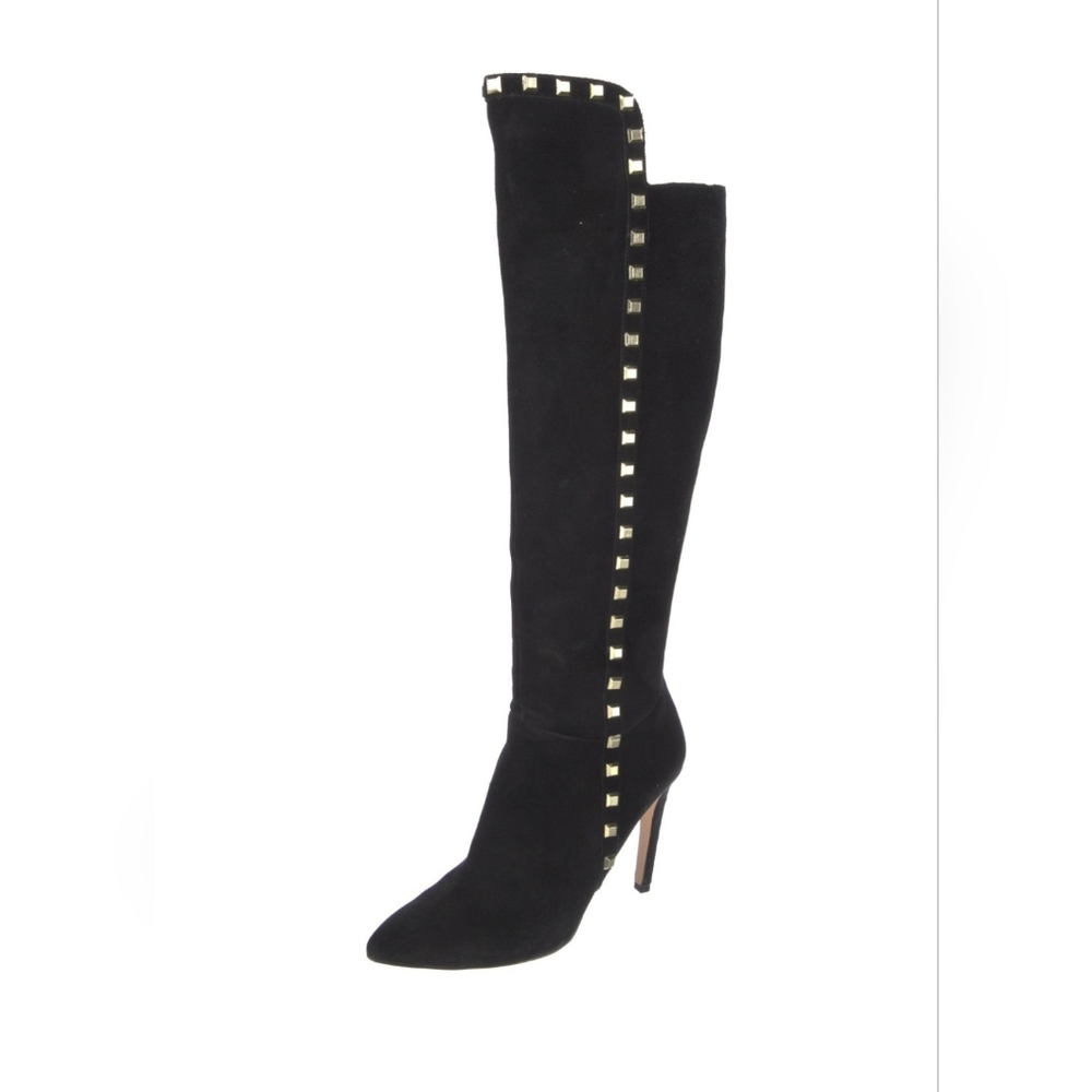 Neiman Marcus Suede Studded Accents Boots Studded Black Knee-High Boots, Size 9